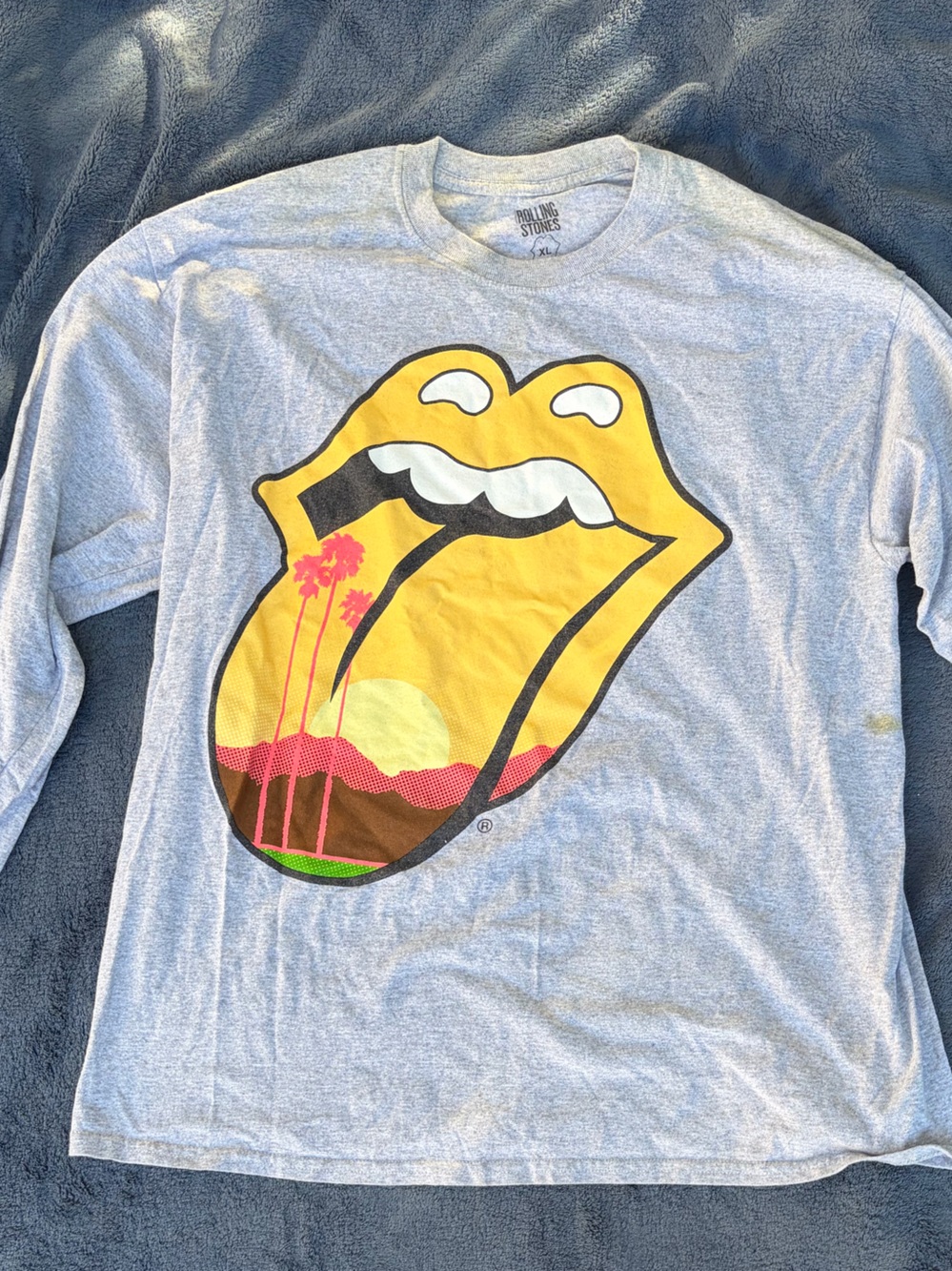 the Rolling Stones Heather Gray Crewneck Tee with Black Logo